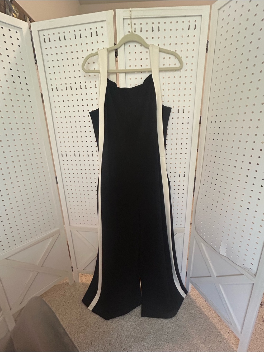 Black Wide-Leg Jumpsuit with Cream Stripes